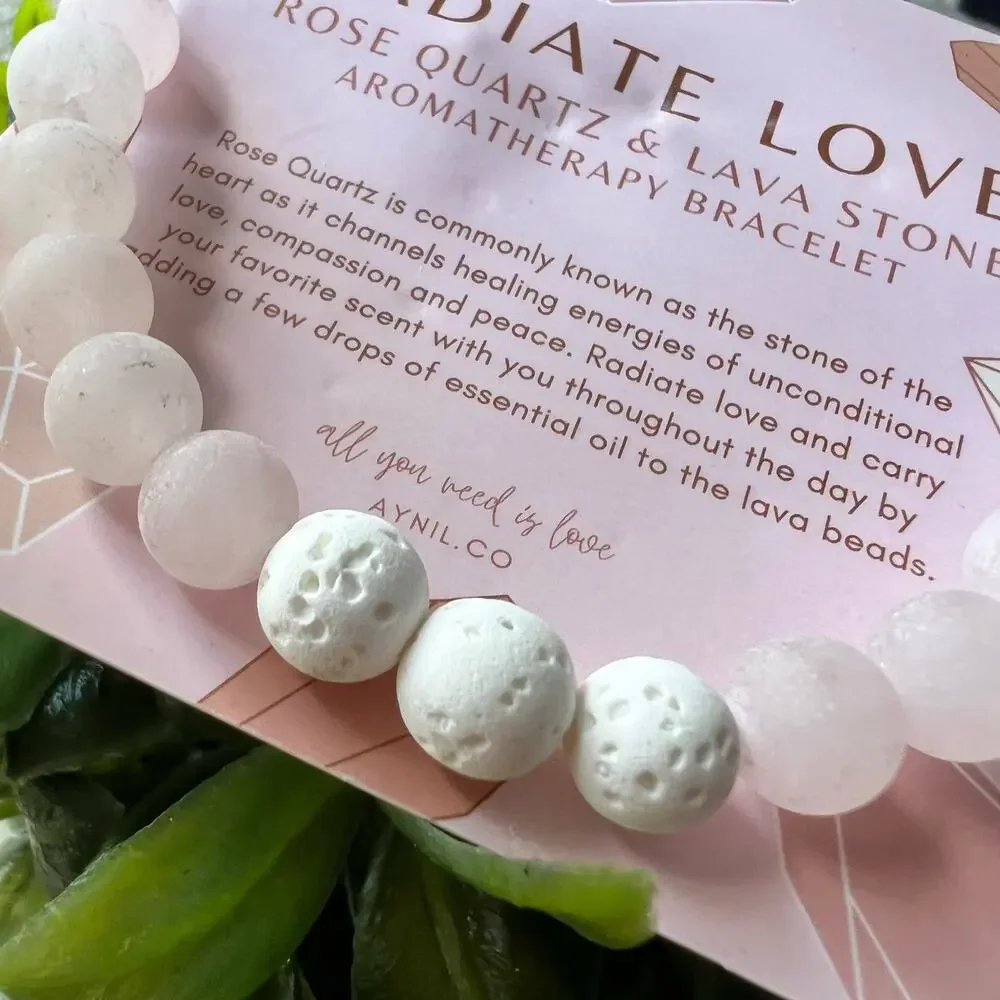 NEW AYNIL Radiate Love Rose Quartz Stone Aromatherapy Diffuser Bracelet